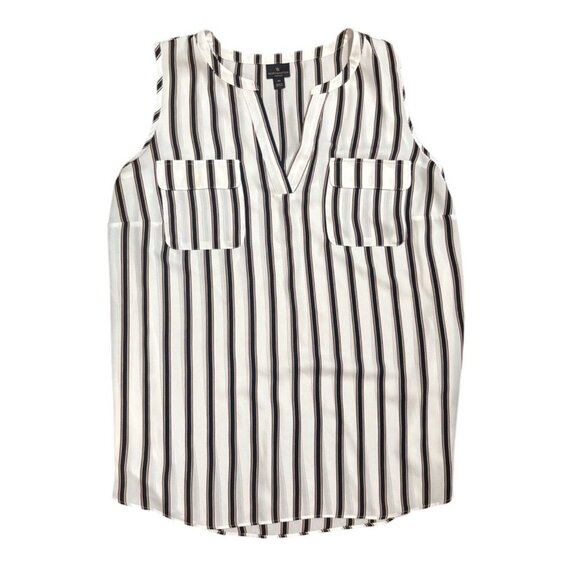 Worthington Woman 1X Sleeveless Stripe Blouse With Pockets White/Black/Brown - Picture 1 of 6